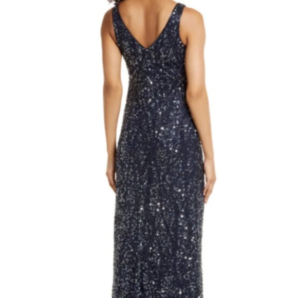 PISARRO NIGHTS BEAD & SEQUIN SLEEVELESS NAVY GOWN sz 2 - Picture 2 of 9
